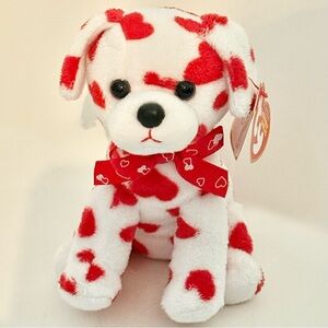 Ty Lovely Plush Dog with Red Heart Patterns